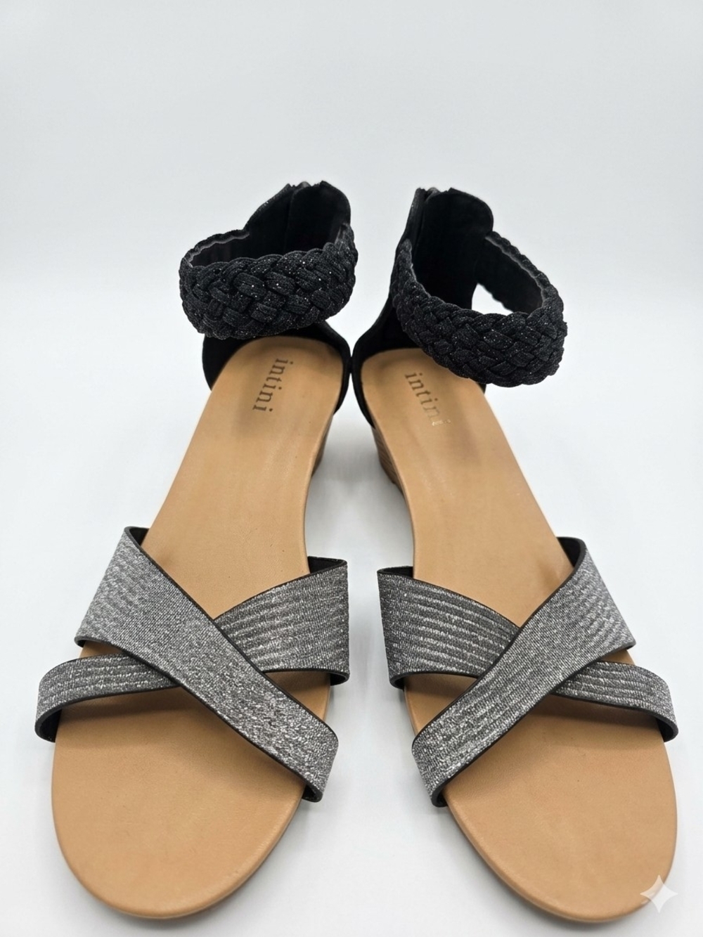 Infini Metallic Silver Braided Ankle-Strap Sandals Comfort Shoes SZ 10 EU 42
